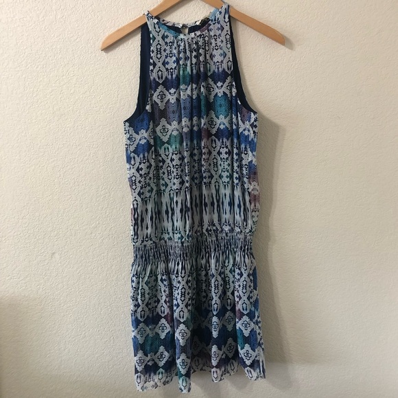 Ramy Brook Paris Printed Georgette Mini Dress in Blue White - Size Medium - Picture 1 of 7